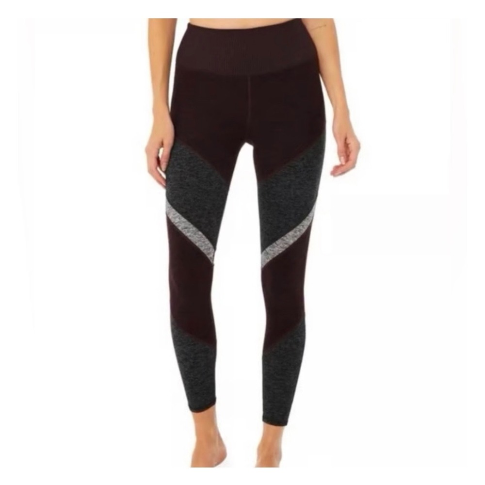 Alo Yoga Womens XXS Colorblock Chevron High Waist Leggings Plum Charcoal Gray - Picture 1 of 4